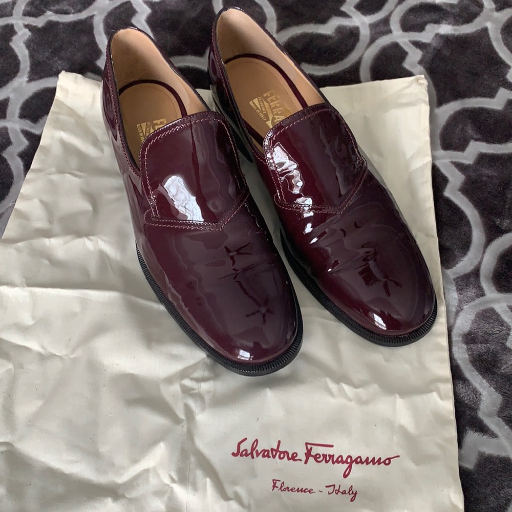 Salvatore Ferragamo size 8 women’s patent loafers. Like new! Wine/Burgundy color